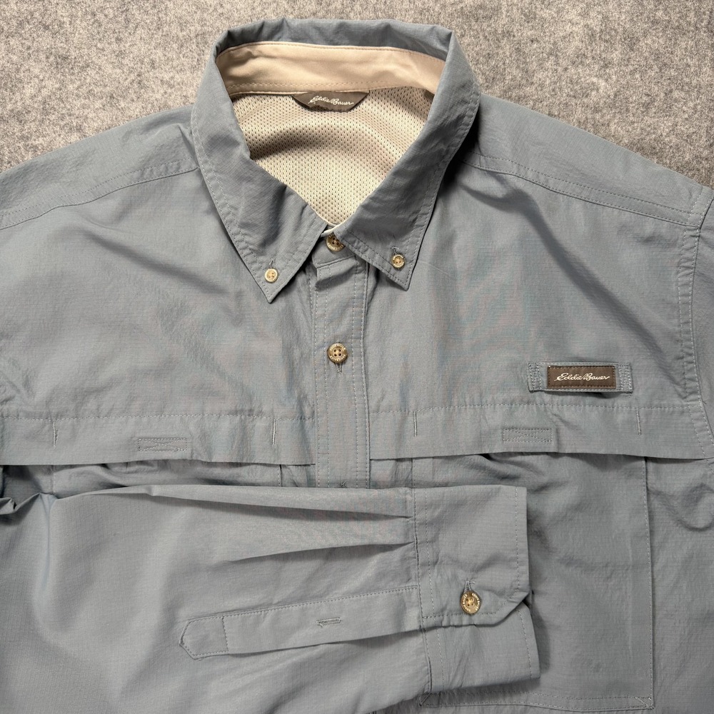 Eddie Bauer Men's 2XL Blue Long Sleeve Button Down Ripstop Fishing Hiking Shirt